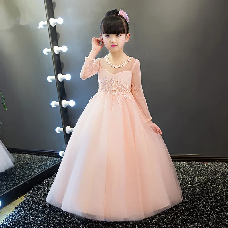 3519 50 De Réductionrobe De Mariée élégante En Tulle Rose à Paillettes Pour Filles Appliques De Longueur Cheville Robe De Bal Pour Enfants à