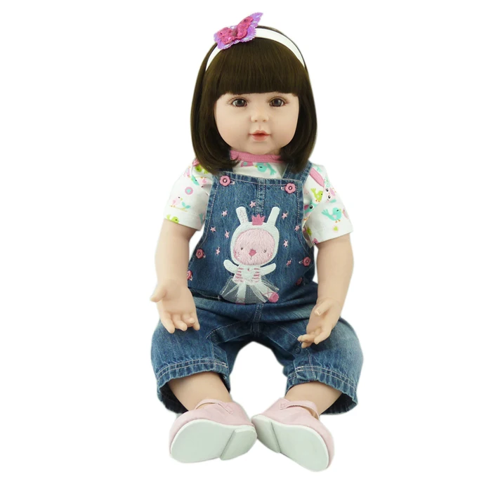 

Handmade New Model Soft Vinyl Silicone Reborn Toddler Princess Girl Baby Alive Doll Toys with Strap Denim Skirts Birthday Gifts