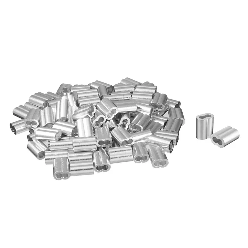 

100pcs 3/16 inch (5mm) Diameter Wire Rope Aluminum Alloy Sleeves Clip Fittings Cable Crimps