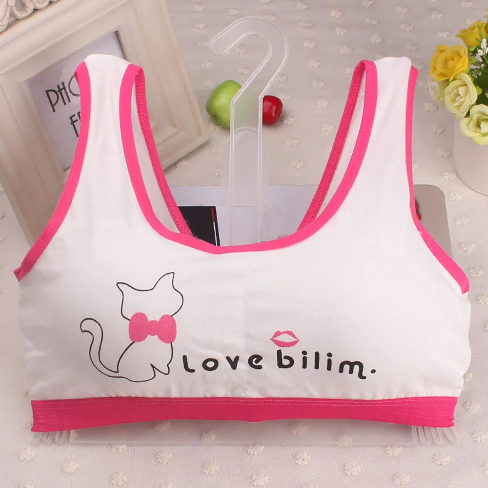 New Lovely Girls Cartoon Cat Letter Printing Underwear Bra Child Girl Fashion Vest Kids Girls Casual Underclothes Sport Undies