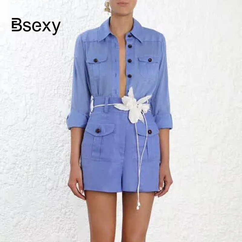 

Fashion Blue Women Shorts 2019 Runway Designer High Waist Sashes Wide Legs Shorts Summer Short Pants For women spodenki damskie