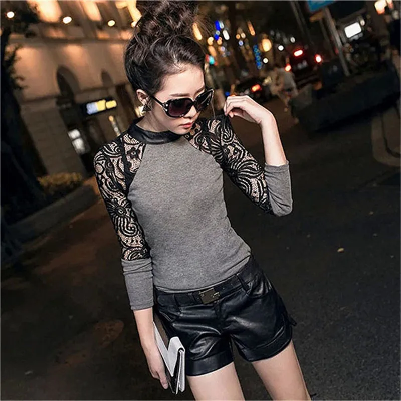 

Fashion Women Crew Neck Hollow Out Long Sleeve Slim Knitwear Female Sexy Lace Party Club Wear Base Sweater Size M-XXL