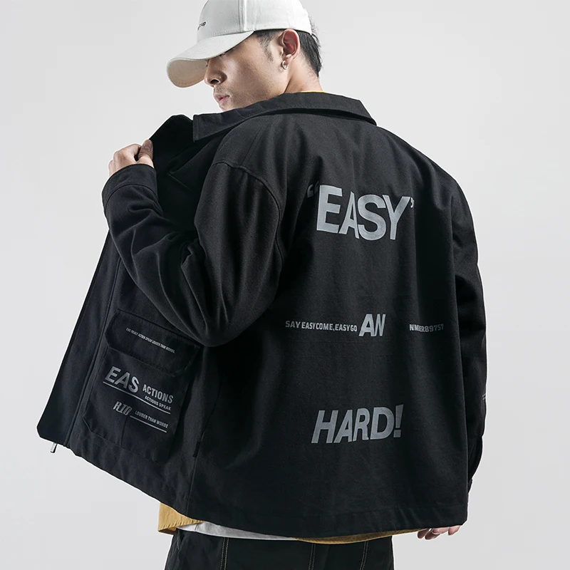 

2019 Autumn New Fashion High Quality Japan Style Black Printed Men's Denim Jackets Street Casual Male Safari Style Outerwear