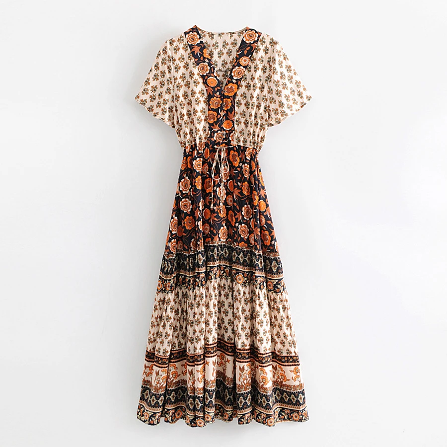 TEELYNN BOHO платье для женщин с цветочным принтом платья v ncek пляжная одежда летние