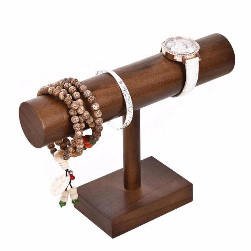 New Craft Baked Brown Wood Display T-bar Watches Holder Bracelets Stand Jewelry Display Jewellery Organizer Bangle Shelf Latest