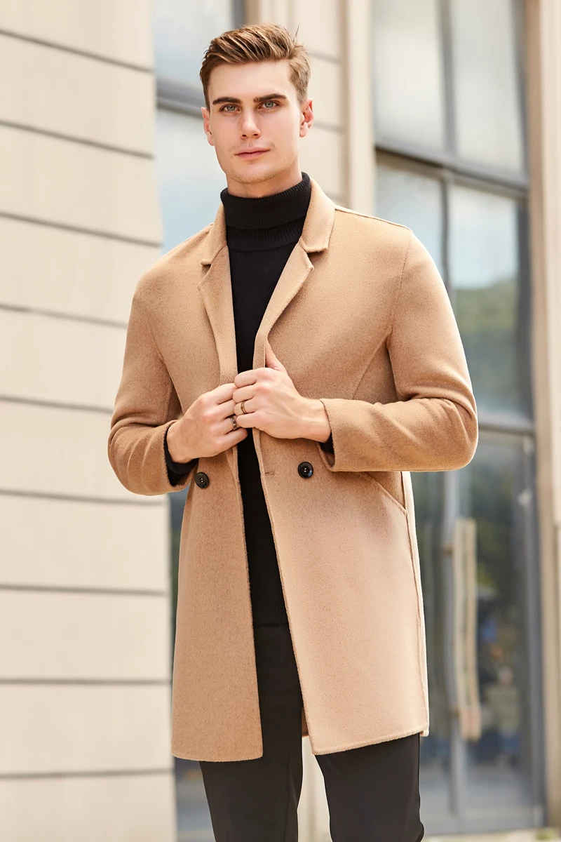 Осень Зима Новая брендовая мужская одежда кашемировое пальто Высокое качество деловая Повседневная Длинная шерстяная куртка кашемировое пальто - Цвет: Хаки