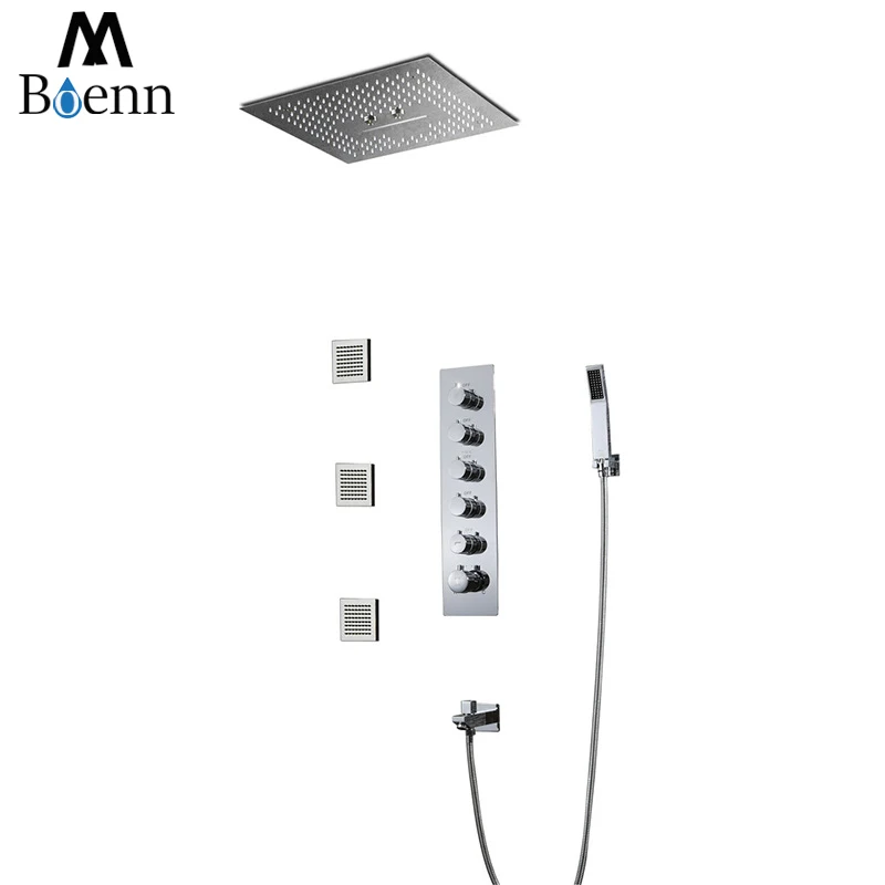 Big Water Flow Shower Set Rainfall LED Showerhead Misty Bathroom Shower Embedded Ceiling Mounted Thermostatic Shower Controller Big Water Flow Shower Set Rainfall LED Showerhead Misty Bathroom Shower Embedded Ceiling Mounted Thermostatic Shower Controller