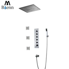 Big Water Flow Shower Set Rainfall LED Showerhead Misty Bathroom Shower Embedded Ceiling Mounted Thermostatic Shower Controller Big Water Flow Shower Set Rainfall LED Showerhead Misty Bathroom Shower Embedded Ceiling Mounted Thermostatic Shower Controller