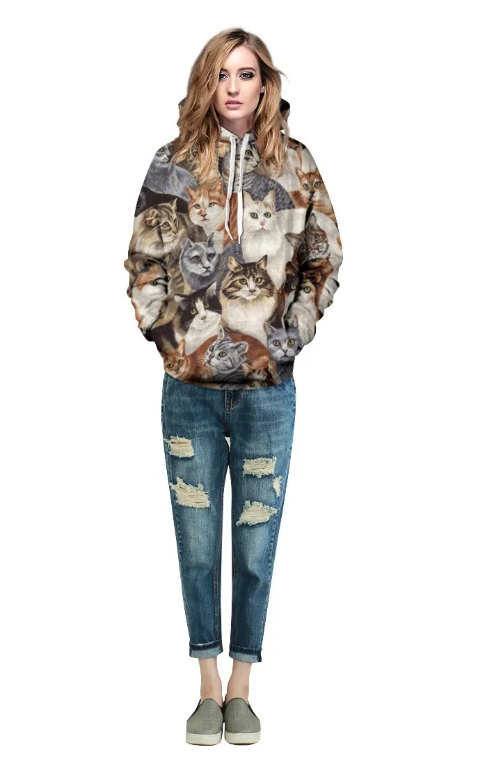 Новая Спортивная Толстовка для женщин и мужчин с рисунком кота, пуловер, осенняя кофта с капюшоном, пуловер с 3D принтом, Свободное пальто, S до 3XL, синее пальто