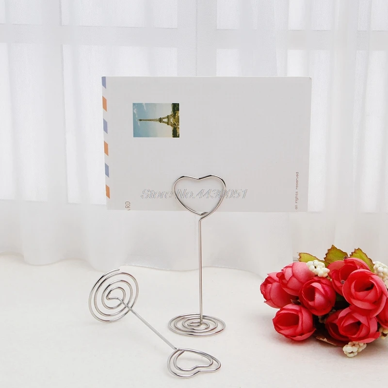 10Pcs/set Place Card Holder Heart Shape Clips Wedding Favors Place Card Holder Table Photo Memo Number Name Clips Base
