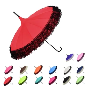 

Free shipping 20pcs 14 Colors Pagoda Umbrella Long-handle Princess Lace Fancy Sunny and Rainy Umbrellas Lady Parasols