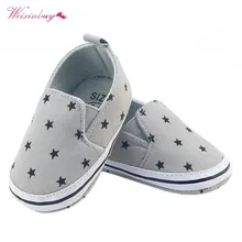 WEIXINBUY для младенцев, до первых шагов для девочек серого цвета с принтом со звездой, мягкая обувь на нескользящей подошве обувь из материала на основе хлопка на возраст от 0 до 18 месяцев