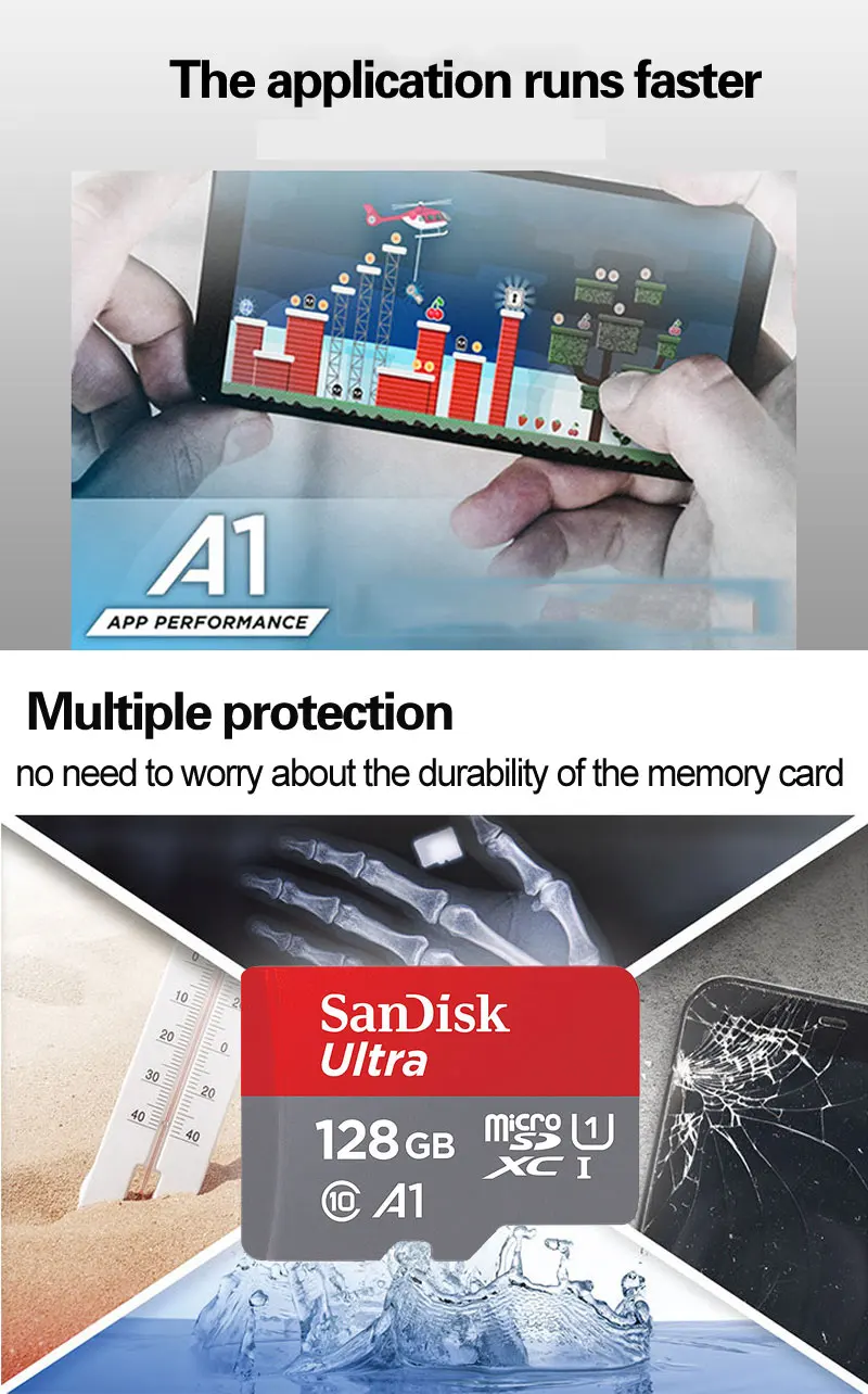 SanDisk Memory Card 16G/32G/64G/128G/200G/256G U1 Micro SD Class 10 Flash Microsd Card for Smartphones Mp3 Tablet and Camera
