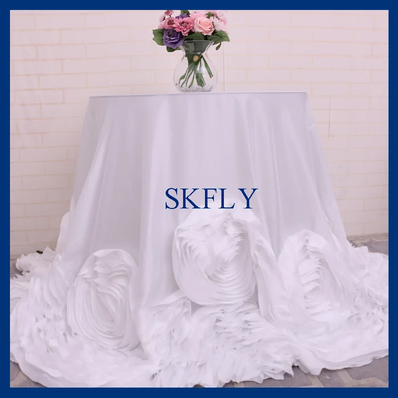 

CL052D free shipping fancy custom made wedding fancy 108'' round round white rosette table cloth