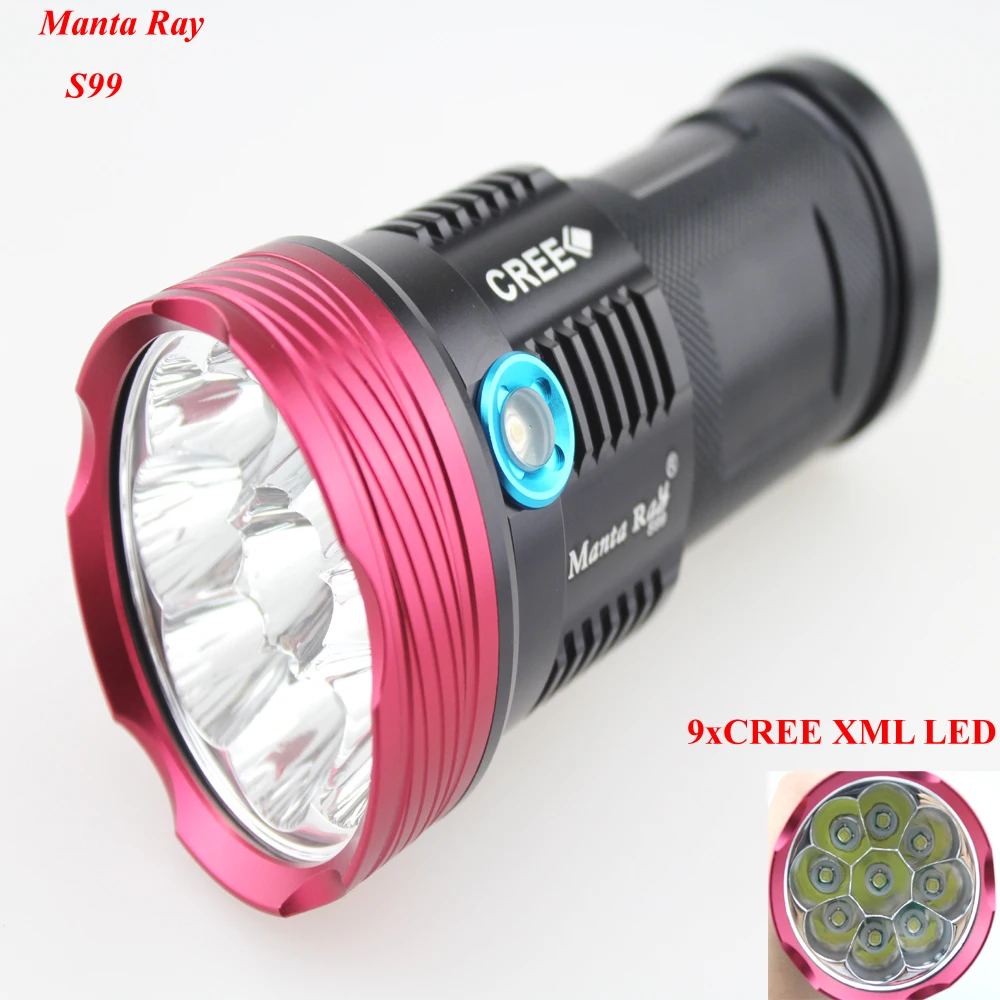 Светодиодный фонарик Manta Ray S99 9xCREE XML 9000lm с 3 режимами работы (1x1865 0/2x1865 0/3x1865 0/4x18650)|led