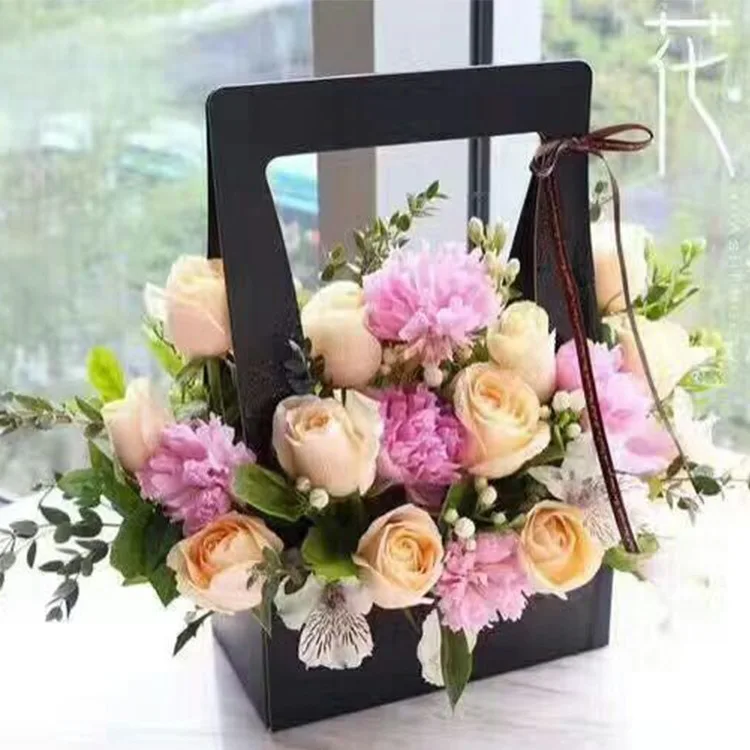 

23.5x12x34.5cm 5 Colors Portable Flower Box Packaging Flower Basket Gifts Flower Paper Gift Bag 100pcs/lot Free shipping