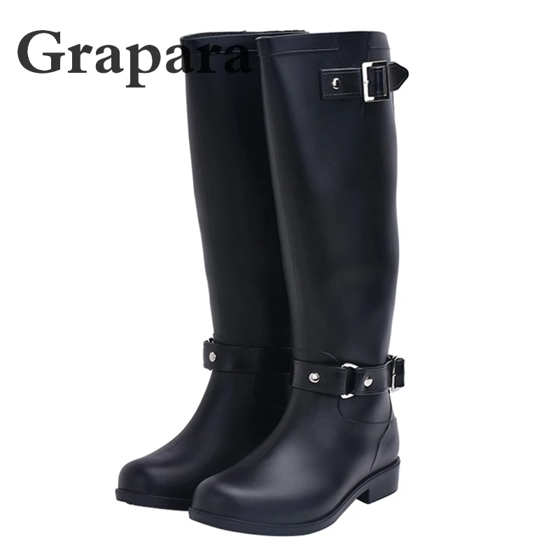 

PVC Casual Shoes For Women Rain Boots Girls Ladies Rubber Zip Buckle Outdoor Mid-calf Ladies Boots Female Low Heel Shoes Grapara
