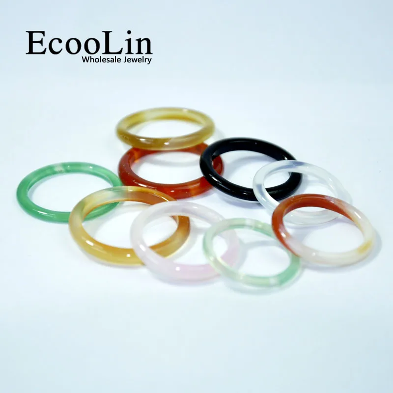 10 шт. EcooLin ювелирные изделия многоцветный Сердолик агате для женщин девочек тонкие кольца много смешанных цветов оптом пакеты LR4021
