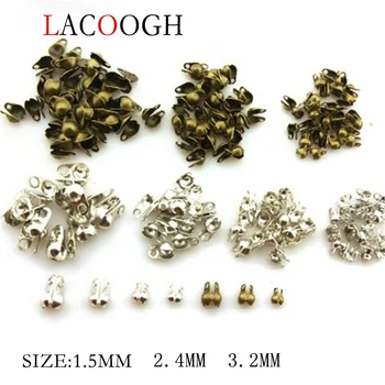 

200pcs 1.5/2.4/3.2mm Iron Alloy End Crimps Beads Ball Chain Connector Clasp For Women Bracelet Necklace Pendant Jewelry Making