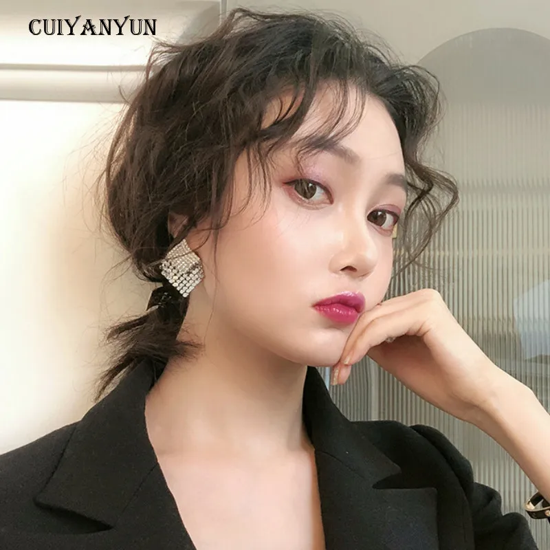 

CUIYANYUN square gold silver rhinestone stud earrings women girls lady metal luxury trendy 2019 earrings jewelry fashion wedding