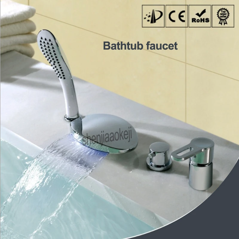 3-colors change with temperature LED waterfall four-piece water tap M5073CL shower hot and cold bath bathroom faucet | Обустройство