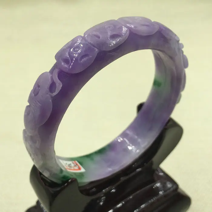 

2037 Chinese Hand-carved Lavende Purple Green Jadeite Jade Bangle Bracelet 61mm 28% 10.13