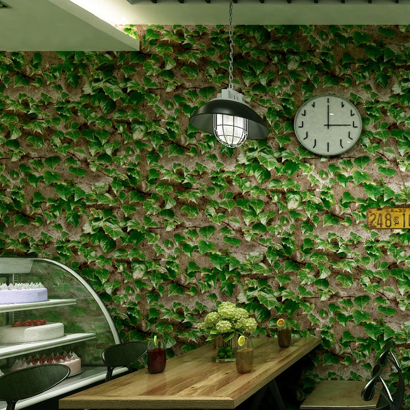 

Restaurant Cafe 3D Wallpaper Retro Green Leaf Background Wall Covering PVC Waterproof Wall Paper For Living Room Papel De Parede