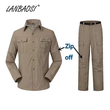 LANBAOSI туризм костюм для мужчин Zip Off рубашка+ брюки 2 шт. комплект Спорт на открытом воздухе тактический Анти-УФ Защита от солнца кабриолет одежда