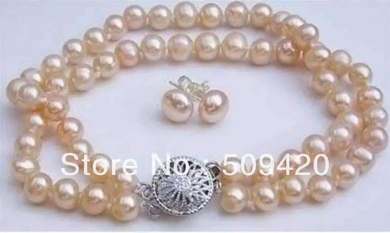 

Free Shipping>>>Stunning! 7-8mm 2Row Pink Akoya Cultured Pearl Bracelet Earring