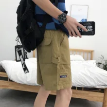 Летние свободные новые трендовые повседневные спортивные штаны рабочие мужские ретро однотонные уличные дикие хип-хоп модные шорты с большим карманом