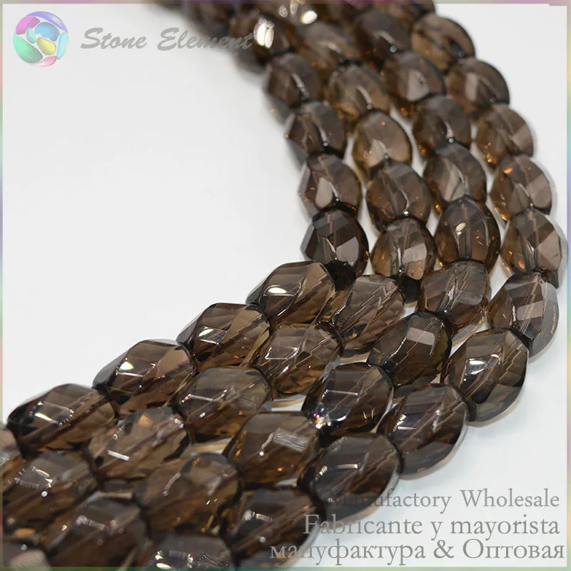 

Grade A Quality Natural Smoky Quartz Faced Twisted Drum Beads 11x15mm 26Beads/Strand