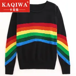 Осень 2018, женский модный вязаный свитер, дизайн для подиума, радуга, пэчворк, harajuku, свободные зимние пуловеры, топы, джемпер, pull femme