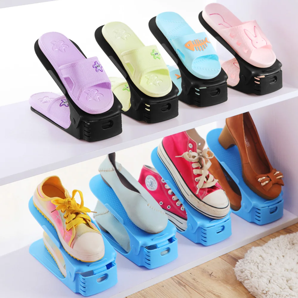 

6Pcs/Set Double Shoe Rack Adjustable Slipper Organizer Shoes Display Shoe Holder Storage Stand Space Saver Home Organize Tool