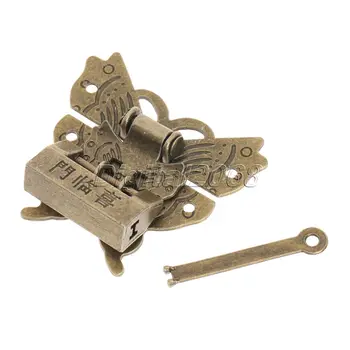 

6Pcs Antique Latches Jewelry Gift Wooden Suitcase Case Hasp Antique Decorative Latch Hook Lock for Box Craft+Screws+Lock 59x55mm