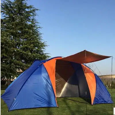 Отдых на природе вечерние палатки складывается двумя комната палатка кемпинговая палатка 3-4 человека на открытом воздухе большая палатка для отдыха рыбалка 420*220*175 см - Цвет: Синий