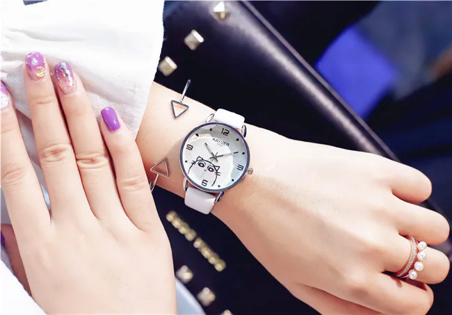 Женские модные повседневные часы с кошками мультяшный рисунок женские кварцевые часы 2019 простые женские кожаные Наручные часы для девочек