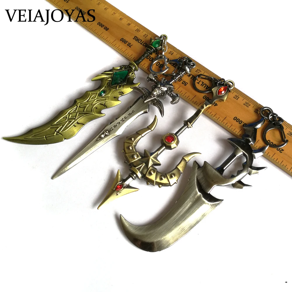

More Choice Game LOL Weapon Alloy Pendant Keychains 15cm Warcraft Sword Cool Car Key Rings Nice Gifts Key Holder for Men Women