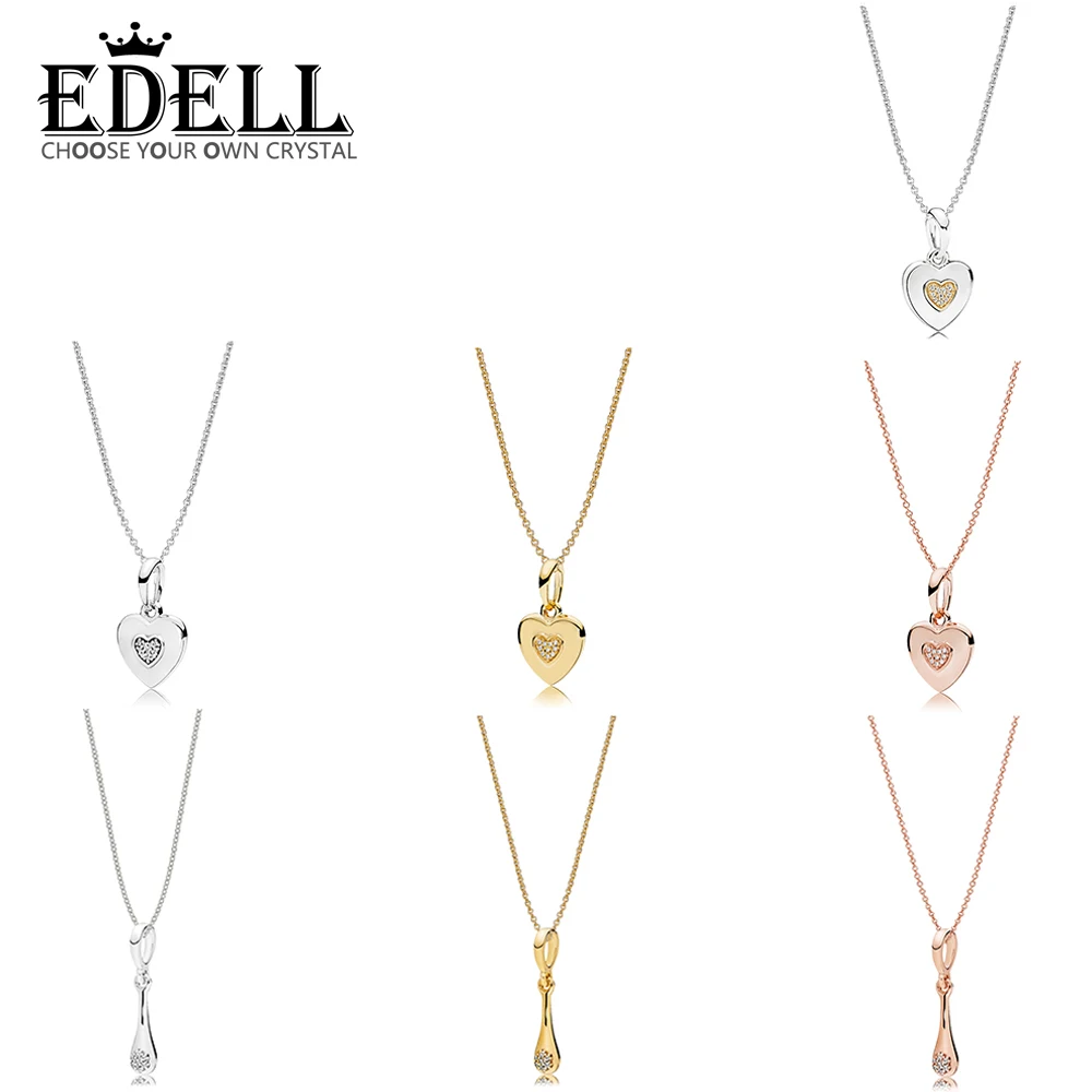 

EDELL 100% 925 Sterling Silver 1:1 Modern LovePods Necklace Rose Logo Heart Necklace TWO-TONE SIGNATURE HEART Clavicular chain