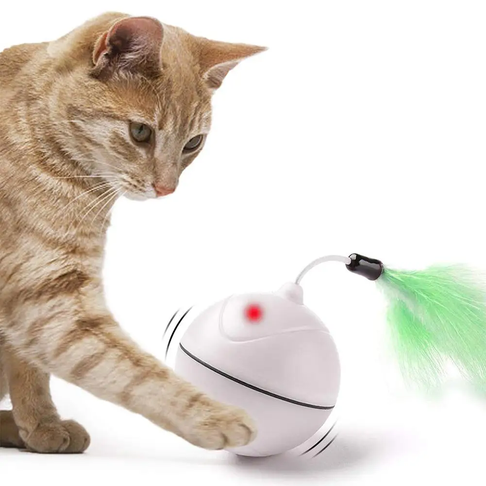 

TPFOCUS USB Charging Feather Rolling Ball Electric LED Flashing Cat Interactive Toy High Quality Rolling Ball pet toy 2019