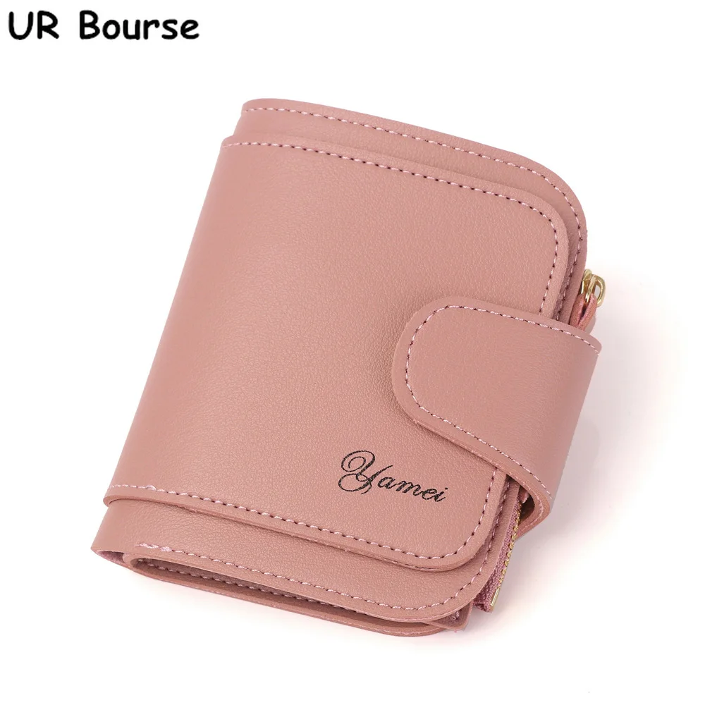 

UR BOURSE New Women Pu Leather Small Wallet Ladies Large Capacity Short Coin Purse Female Multi-card Buckle Simple Card Holder