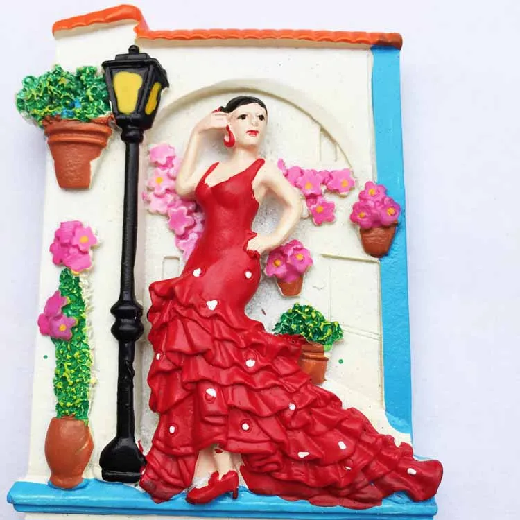Европейский Испания туристический сувенир Танцовщица фламенко трехмерные магнитные наклейки магнит на холодильник творческий подарок с руки