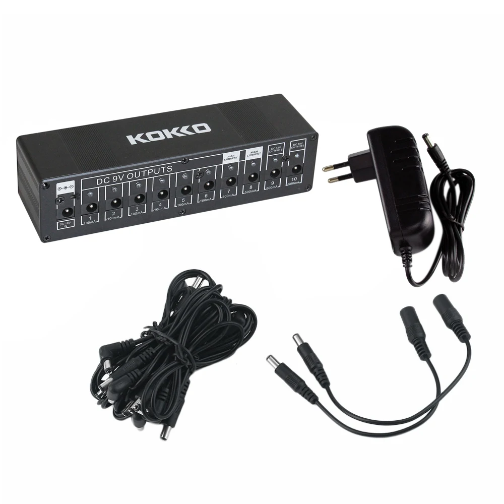 New KOKKO Guitar Pedal Power Supply Compact 10ways Out 7ways 9V100ma DC 9V/12V/18V Safety Voltage Protection