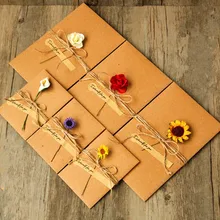 1pc DIY Art retro Handmade Cards Blessing Cards Birthday Artificial Flowers Decorate Postcards Valentine Greeting Cards