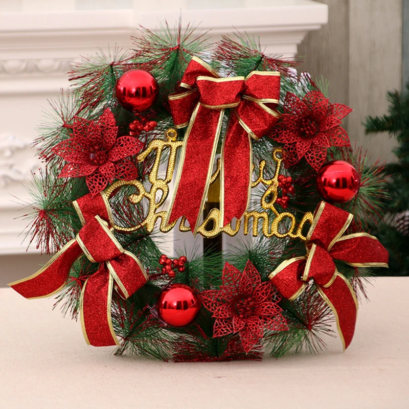 

Christmas Decorative Wreath Garland Christmas Ball & Bowknot Ornaments Home Decorration Fake Flower Wedding Arrangement