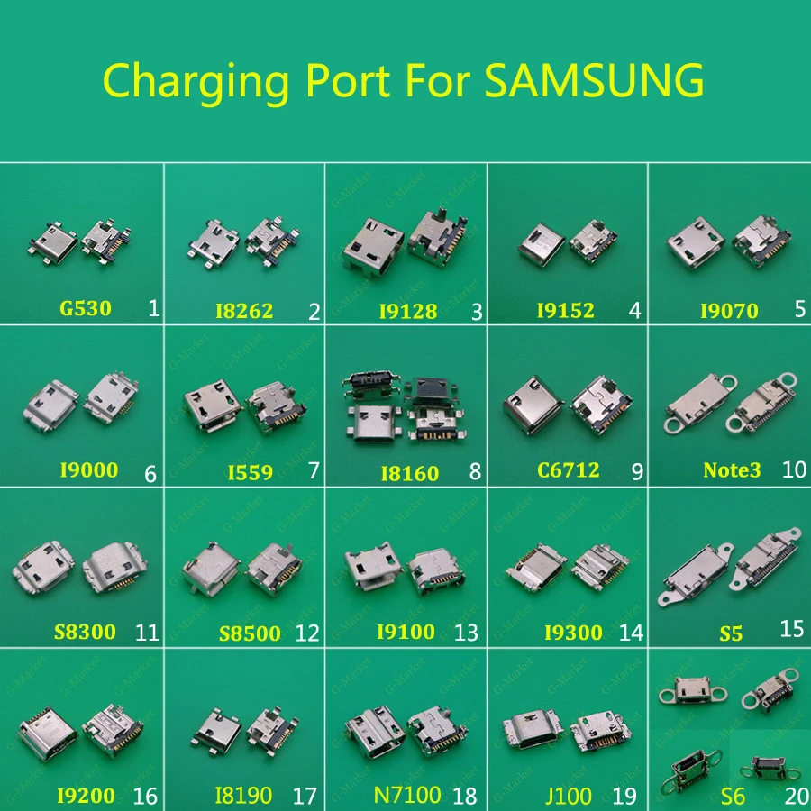 

20models For Samsung galaxy j1 j100 G530 I9300 I9200 N7100 S5 S6 micro usb connector port charging socket replacement parts 7pin