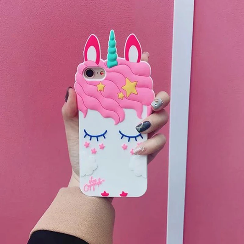 3D Unicorn Cartoon Soft Silicone Phone Case For iPhone 5S 6 6S 7 8 Plus X Cover Rabbit Smile Cat Tiger Stitch