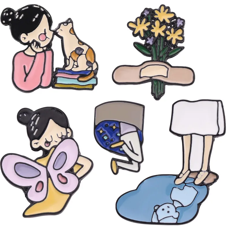 

Life Meaning Enamel Pins Brooches for Women Girl Cat Butterfly Flower Shadow Shirt Broche Chapas Broches Pins Gothic Jewelry