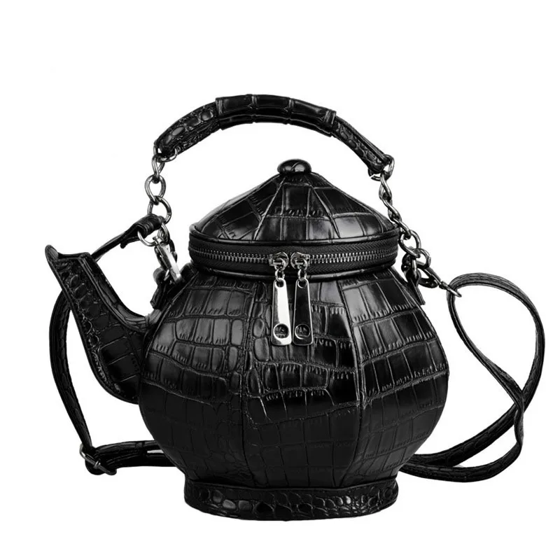 

New Teapot Bag Creative Personality Crossbody Bag Trendy Lady Shoulder Bottle Bag Black Portable High Quality Pu Female Bag