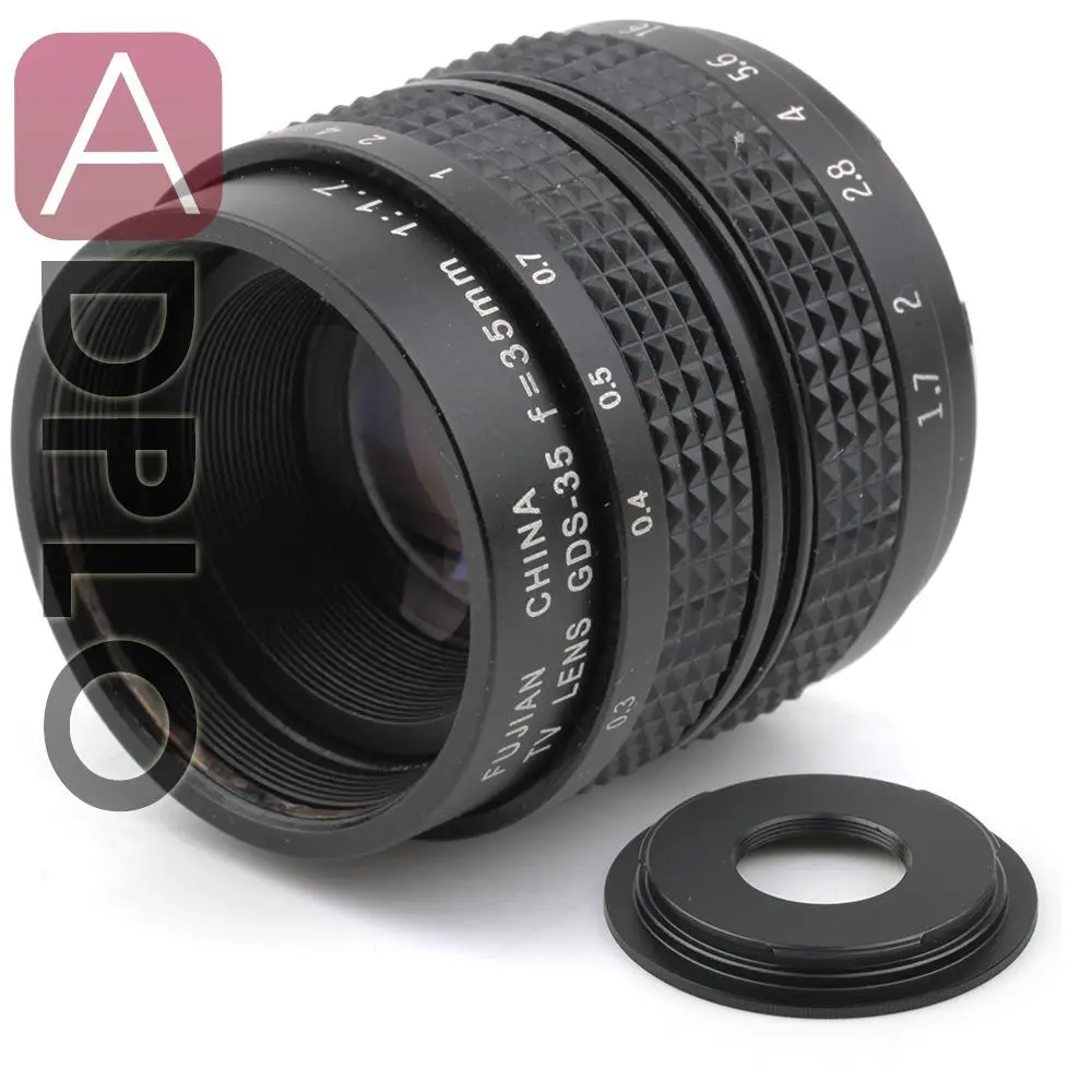 16mm C mount Lens 35mm f1.7 + C to NEX /Fuji / Micro M4/3 /  N1 / ef M M2 / Pentax Q Adapter Ring For DSLR Camera + Lens Cap