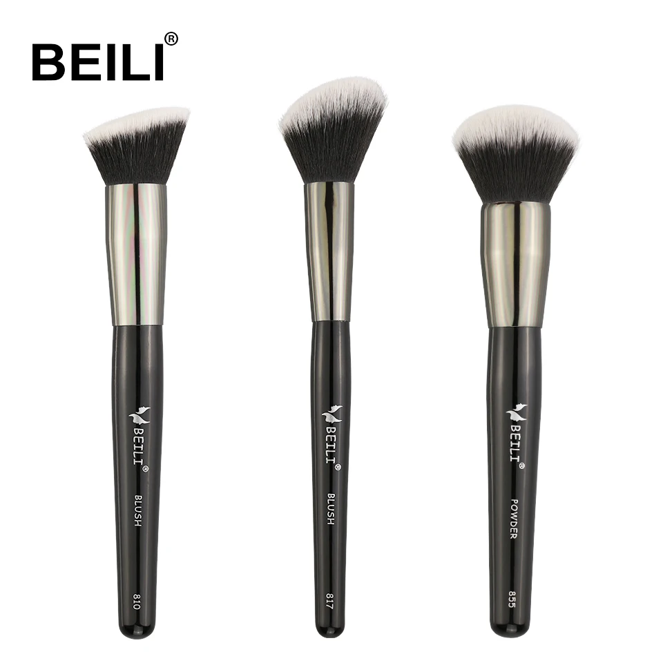 Pincéis de Maquiagem Beili Preto Pequeno Escova Vegan pó Blush Fundação Cabelo Sintético Crueldade Livre Kit 2 Cheap Aplicador de sombra